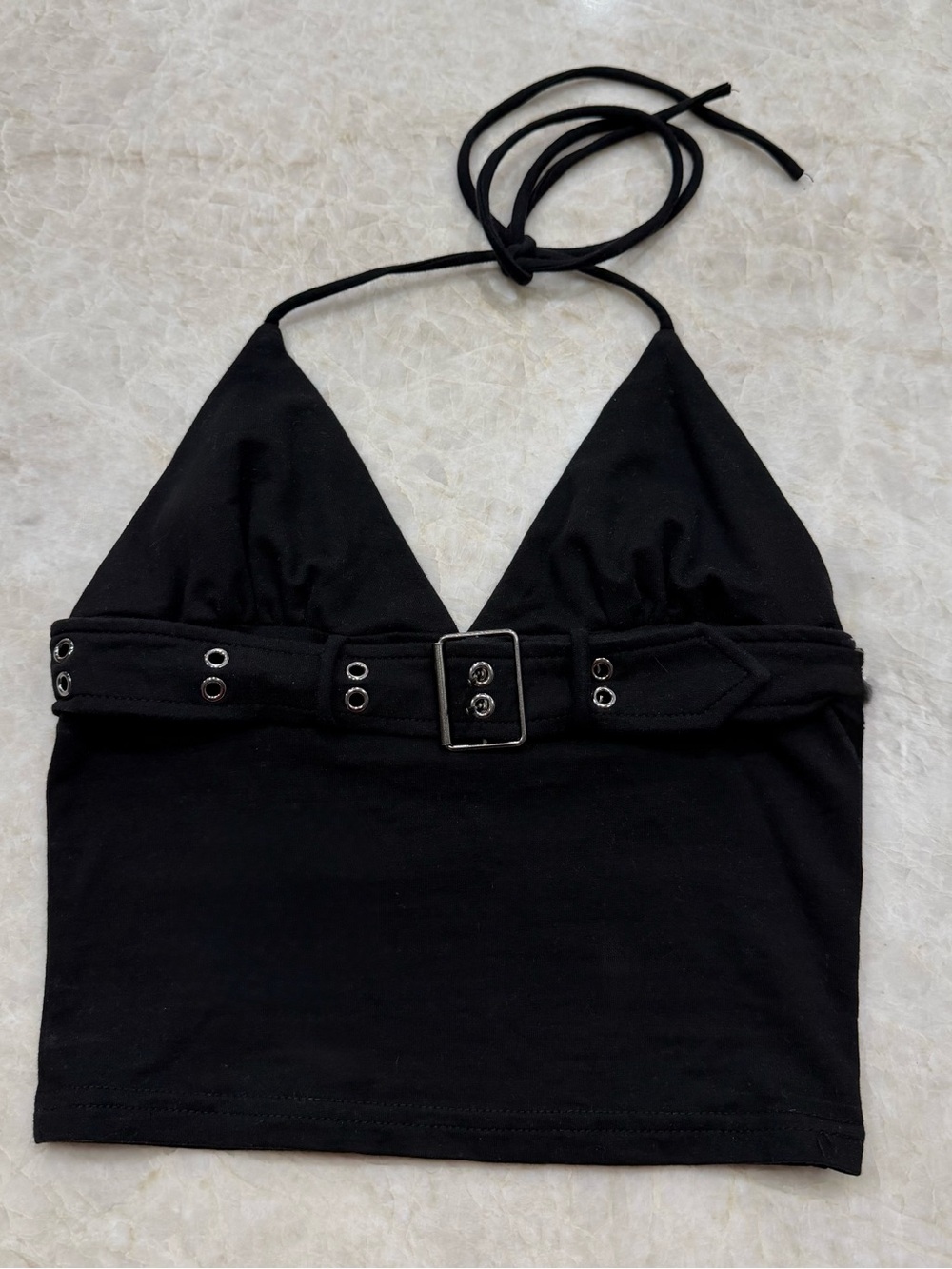 Edikted Birdie Buckle Halter Top Black
